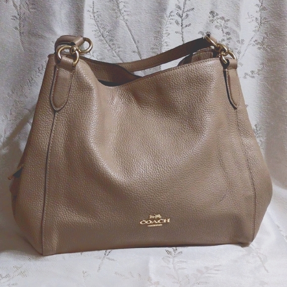 Coach Mocha Pebble Leather Hallie Shoulder Bag. - Picture 1 of 12